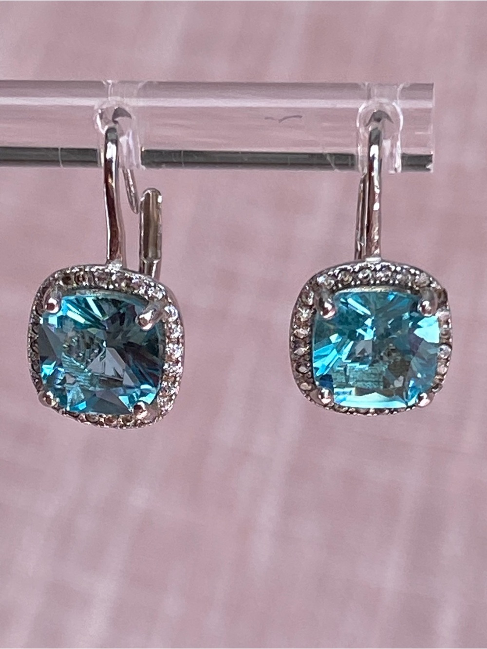 Sterling Silver Simulated Blue Topaz lever back Drop Earrings
